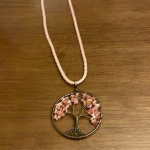 New Handmade Tree of Life Pendant on pink braided rope
